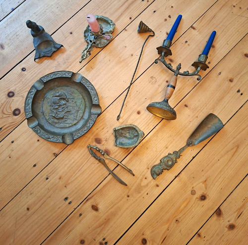 Antik messing set - antik, kerzenhalter